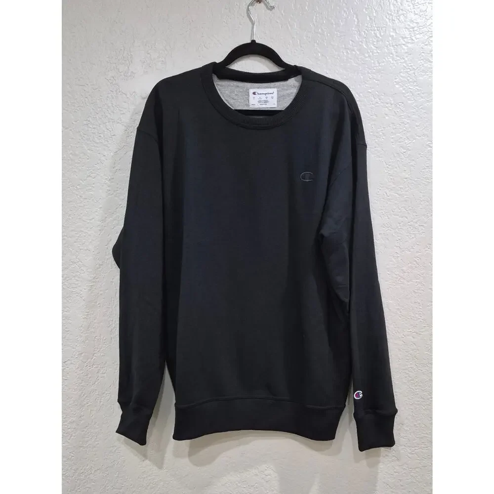 Champion Black Crewneck Sweatshirt Men's XL NWT Sleeve Logo Athleisure